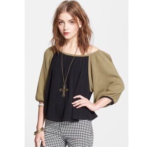 WE THE FREE Fastball Gathered Thermal Top | Black Olive Green | Sz Small